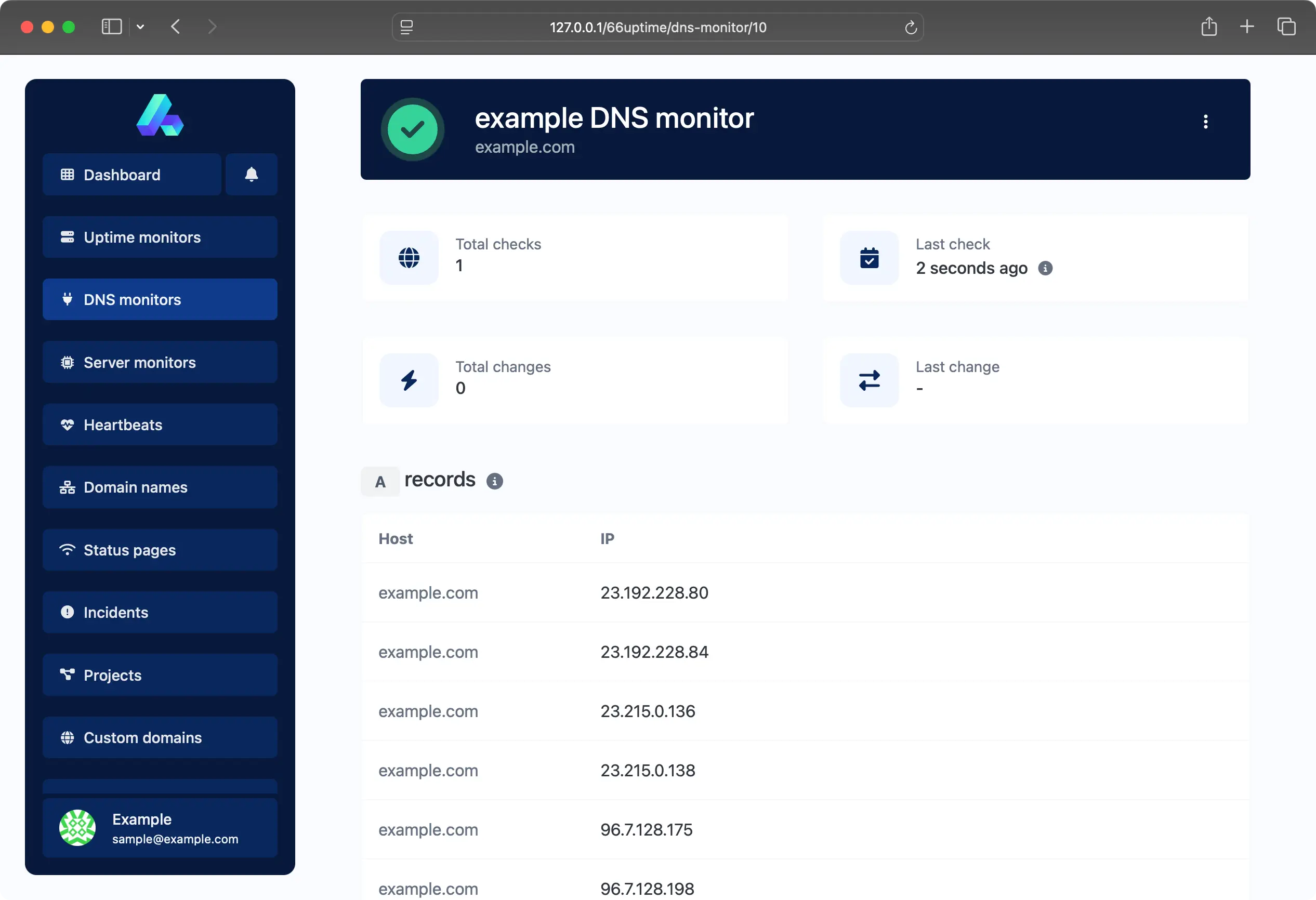 Capture d’écran de la surveillance DNS
