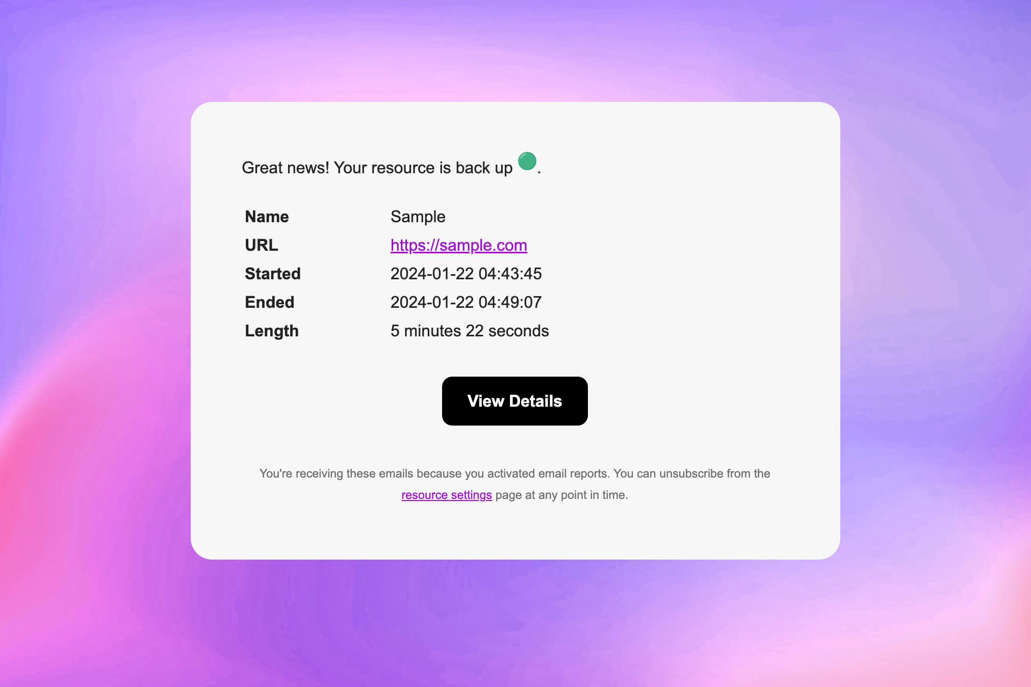 Capture d’écran des alertes par email
